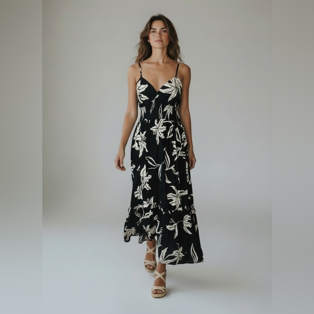Angie Black Ciara Boho High Low Maxi Dress Lace Up Back Side Split Size M Womens